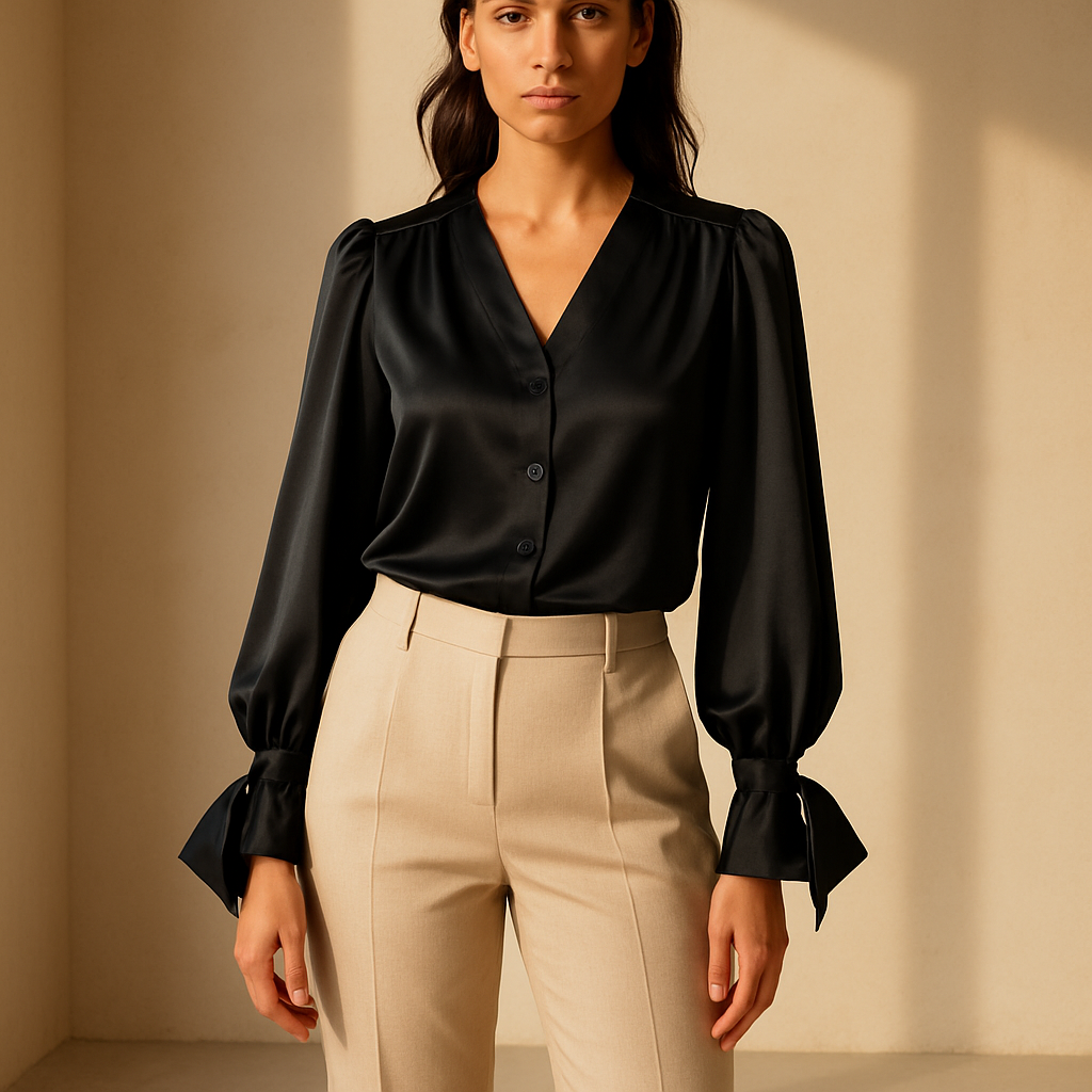 Blusa Satinada “Noir Lumière” - Elegancia Contemporánea